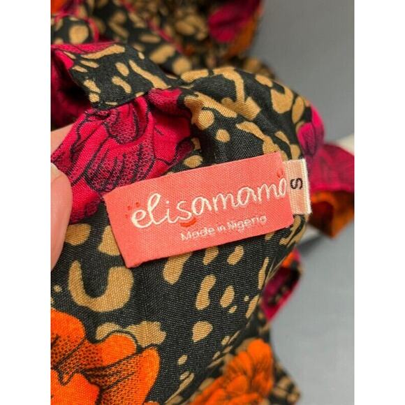 ELISAMAMA Sz S Small One Midi Dress Fuchsia Orange Black Floral Tiered Ruffle - Picture 4 of 11